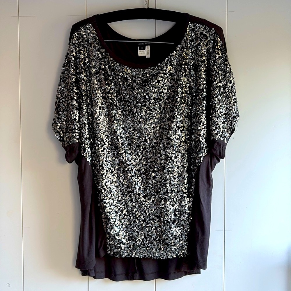 Sequin Top by Boutique Brand Nikibiki Dark Gray size S/M